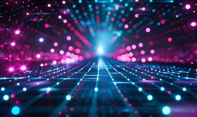 Wall Mural - grid background with colorful lights and grid in pink and blue