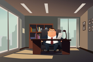 Canvas Print - Businessman Working in the Office Vector Illustration