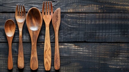 Canvas Print - Cutlery made of wood with space on the right