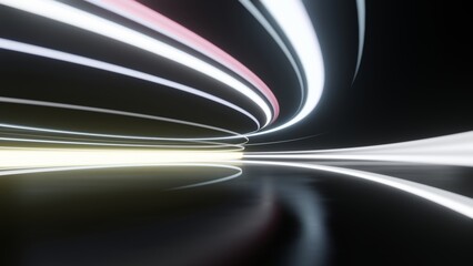 Aufkleber - abstract futuristic neon background with running glowing ascending lines, Vibrant light trail