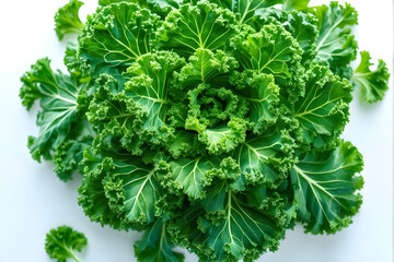 Kale placed against a white background. View from directly above.