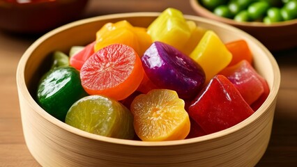 Poster -  Fresh fruit medley in a wooden bowl