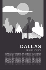 Wall Mural - Dallas city minimalistic poster with skyline, cityscape retro vector illustration. USA, Texas state travel front cover, brochure, flyer, leaflet, flier, template, layout