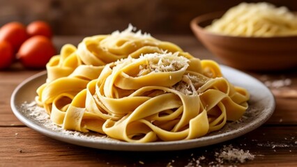 Canvas Print -  Deliciously twisted  A plate of fusilli pasta with grated cheese