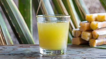 Sugarcane Juice in a glass, with sugar cane on the side Healthy living lifestyle, diet, Wallpaper banner, HD, fruit juice 