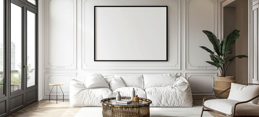 Aufkleber - minimal interior living room with artwork framed