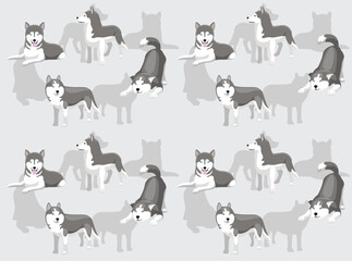 Wall Mural - Dog Siberian Husky Grey Coat Cartoon Cute Seamless Wallpaper Background