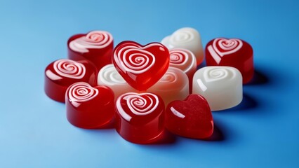 Poster -  Heartshaped candies in red and white perfect for a sweet Valentines Day