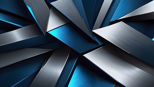 Modern Abstract Diagonal Overlap 3D Glowing Metallic Blue and Silver Premium Background with Textured Effect