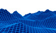 © Kavik - Grid neon mountain. Blue mesh terrain.