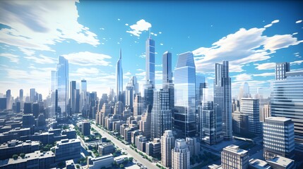 Wall Mural - Panoramic view of a modern city with skyscrapers.
