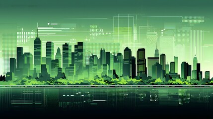 Wall Mural - Green city background. Vector illustration. Futuristic city landscape. Cityscape.