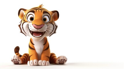 Canvas Print - An adorable tiger cartoon with a big smile set against a clean white background