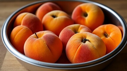 Canvas Print -  Fresh peaches in a bowl ready for a summer snack