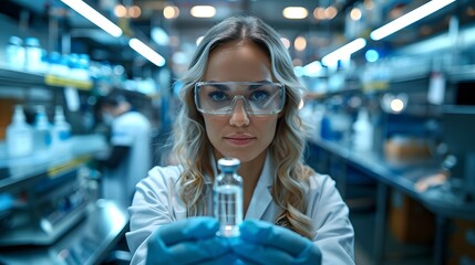 Wall Mural - Doctor with a virus vaccine vial, symbolizing vaccine development and progress