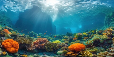 Serene Underwater Seascape With Coral Reef and Marine Life