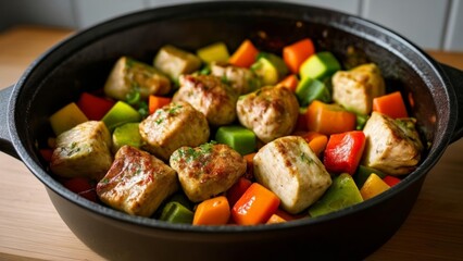 Canvas Print -  Delicious stirfry in a black wok ready to serve