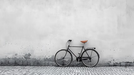 Wall Mural - **Subtle shadow of a bicycle leaning on a wall against a solid background