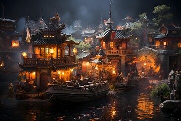 Wall Mural - Famous ancient town of Suzhou in China at night, panorama