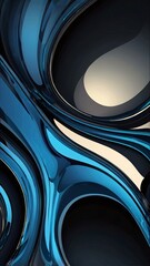 Wall Mural - modern blue 3d glossy shiny glass wave on black background