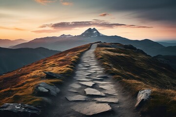 Wall Mural - Mountains landscape outdoors footpath.