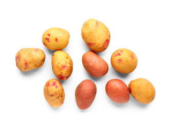 Poster - Many fresh raw potatoes on white background