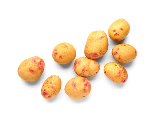 Poster - Many fresh raw potatoes on white background