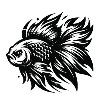 cartoon illustration of a goldfish in black and white silhouette