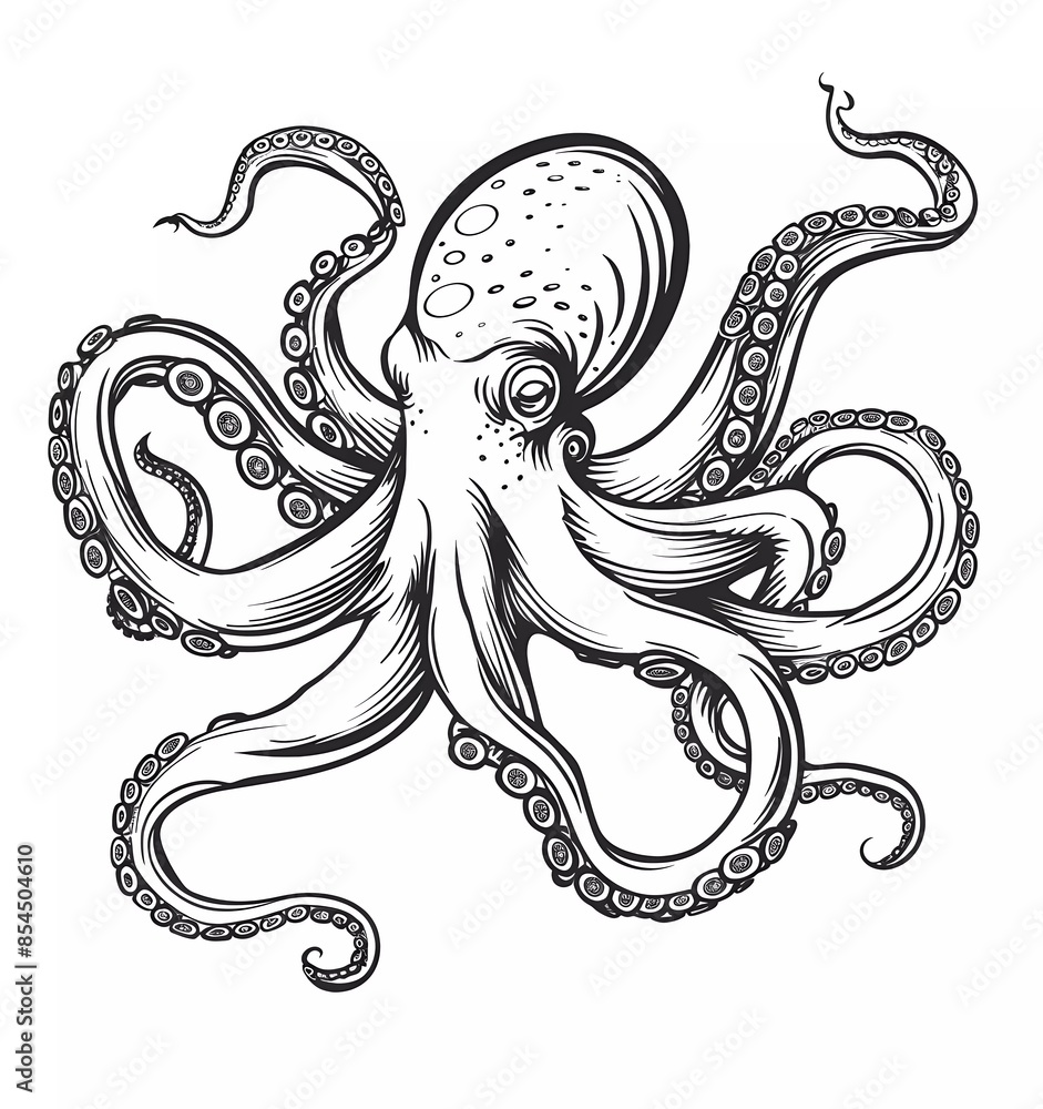 octopus tentacles vector line art engraving illustration in the style ...