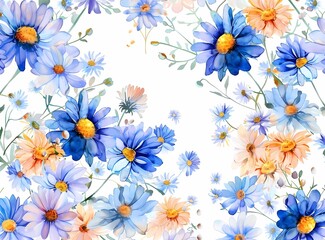 Wall Mural - Watercolor colorful floral seamless pattern, large flowers, white background, bright colors, in the style of various artists