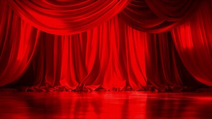 Wall Mural - Opulent red silk theater curtains for a sophisticated cinema or opera hall. Concept Theater Curtains, Red Silk, Opulent Decor, Cinema Hall, Opera Hall