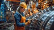 © vixion - Female Industrial Worker Inspecting a Gear in a Factory