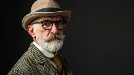 Classic and eccentric British gentleman stereotype in retro style and vintage fashion captured on black background