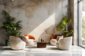 Wall Mural - Lobby interior with armchairs in row and coffee table