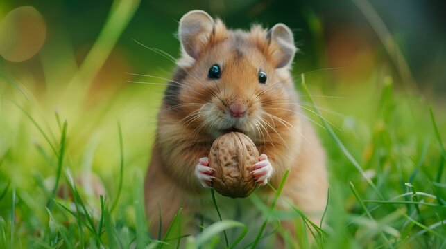 A hamster holding a nut against img