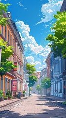 Canvas Print - street in the city cartoon illustration