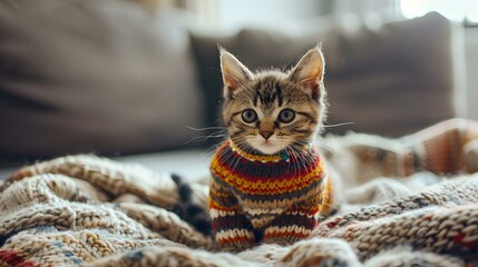 A kitten in a fashionable sweater img