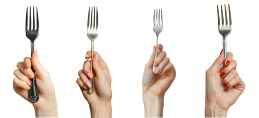 hand holding fork isolated on a transparent background