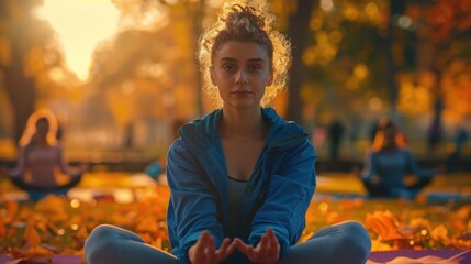 Poster - The woman practicing outdoor yoga