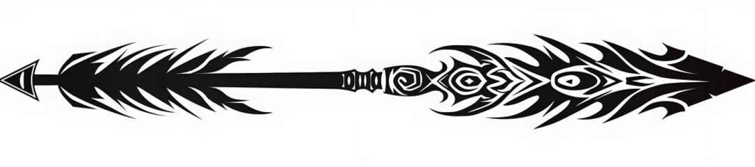 Wall Mural - Striking Tribal Black Arrow with Spiral Tips in Clip Art Style on White Background