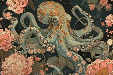 Wall Mural - Octopus and flowers octopus invertebrate wedding.