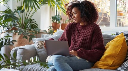 Wall Mural - The woman using laptop