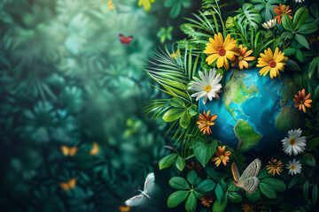 Wall Mural - World environment and Earth Day concept with globe and eco friendly enviroment.
