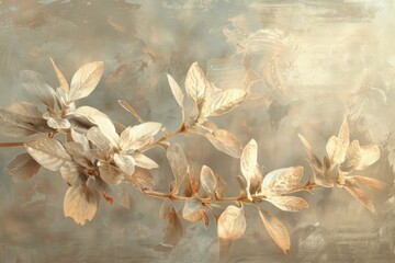 Wall Mural - Oil painting of a close up on pale plant backgrounds nature art.
