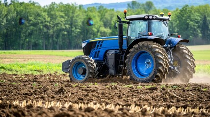 The blue farming tractor