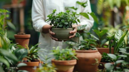 Poster - The gardener with potted plant