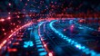 © Kateryna Kordubailo - Dark blue abstract low poly network cable and speedometer. Concept of super-fast internet connection and speed test gauge