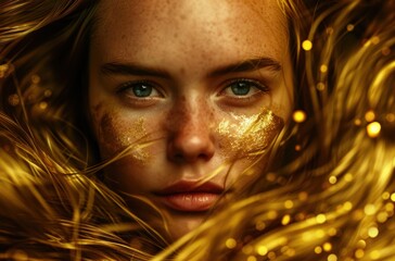 Wall Mural - Mysterious woman with golden hair and glitter