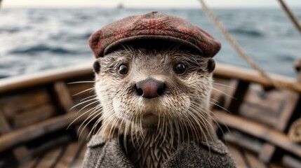 Canvas Print - Adorable otter wearing a cozy hat