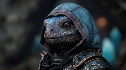 Poster - Closeup of a fantasy reptilian creature with intricate armor